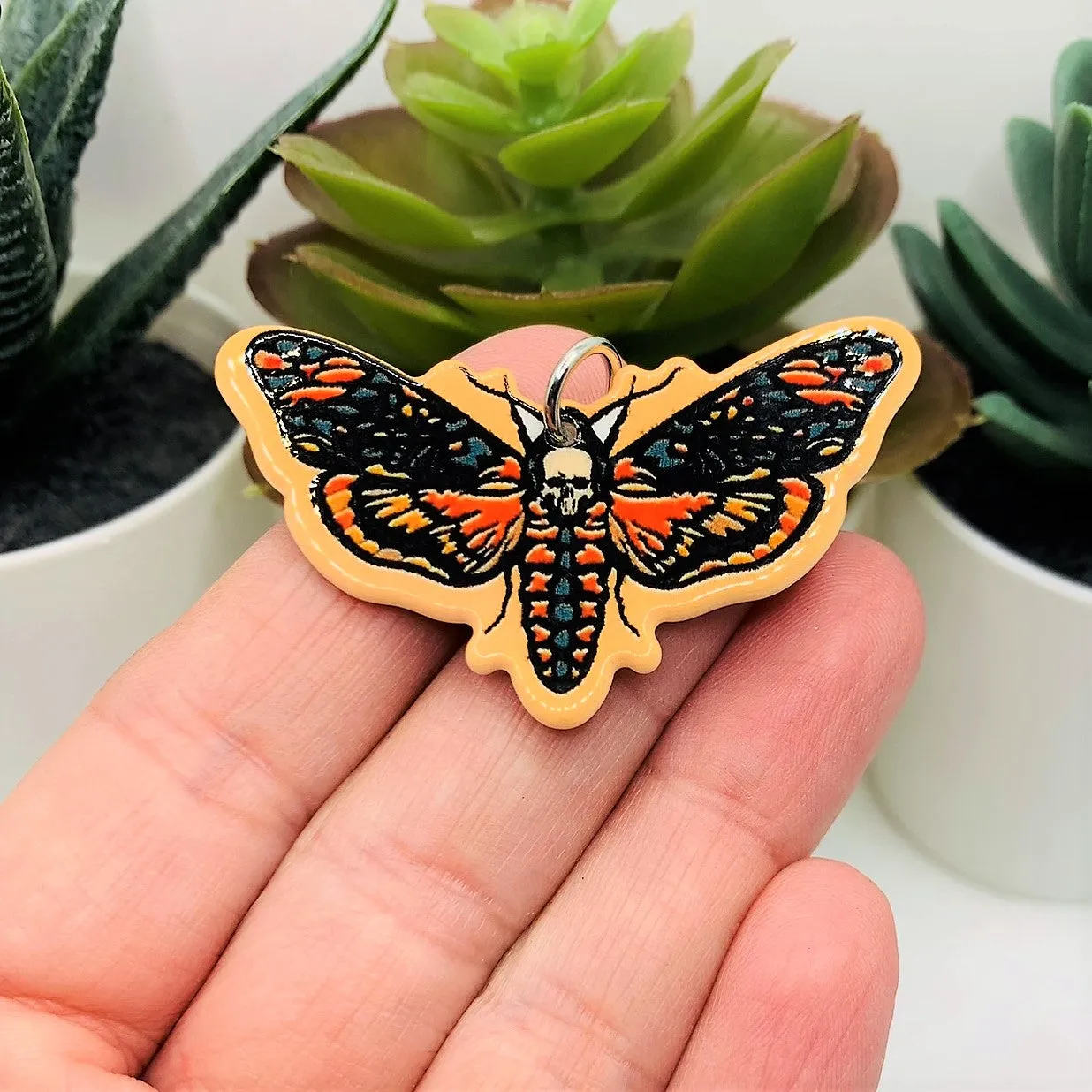 1, 4 or 20 Pieces: Orange and Black Death's Head Moth Charms - Double Sided