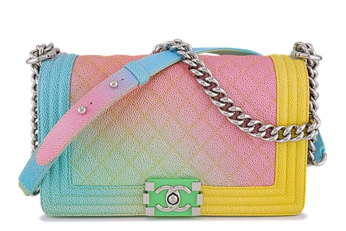 17C Chanel Rainbow Caviar Medium Classic Boy Flap Bag SHW