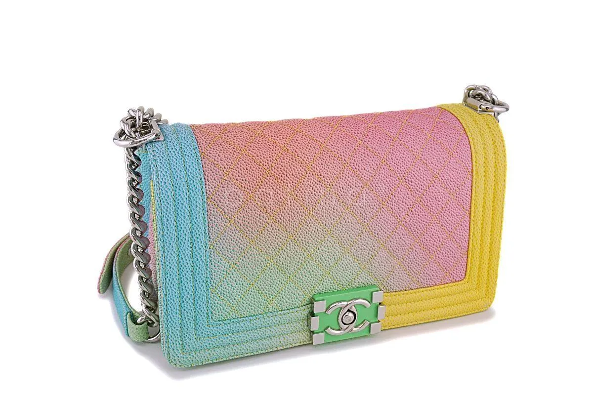 17C Chanel Rainbow Caviar Medium Classic Boy Flap Bag SHW