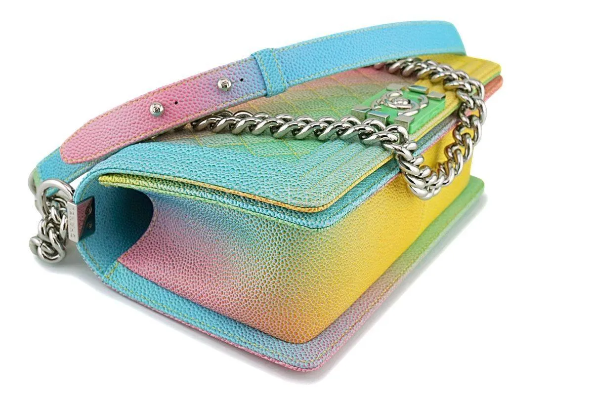 17C Chanel Rainbow Caviar Medium Classic Boy Flap Bag SHW