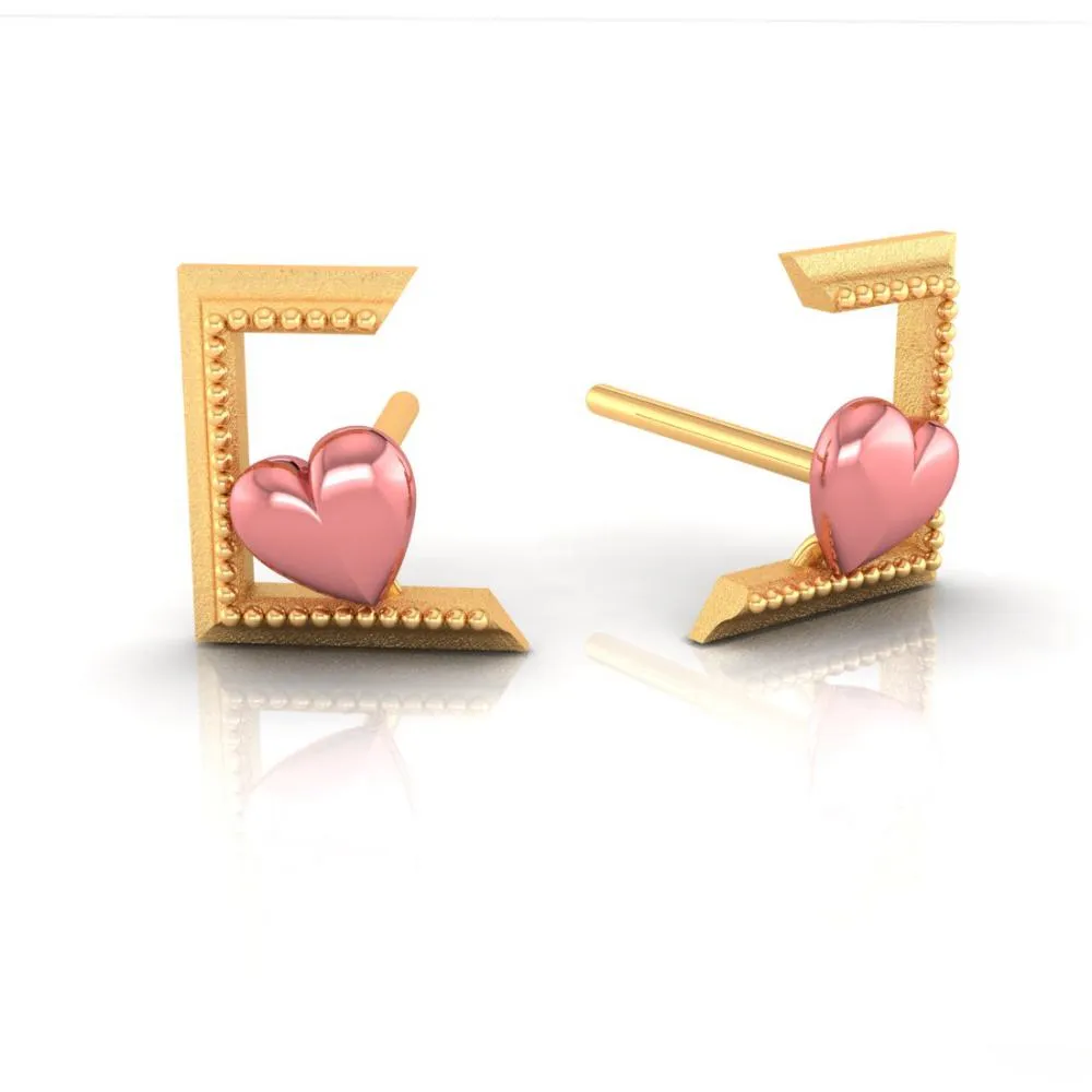 18k Hearts And Half Square Style Gold Earrings