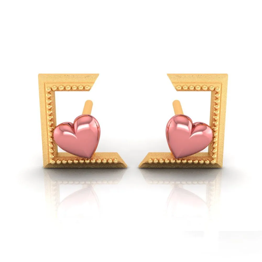 18k Hearts And Half Square Style Gold Earrings