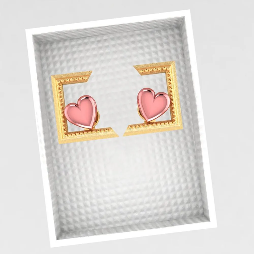 18k Hearts And Half Square Style Gold Earrings