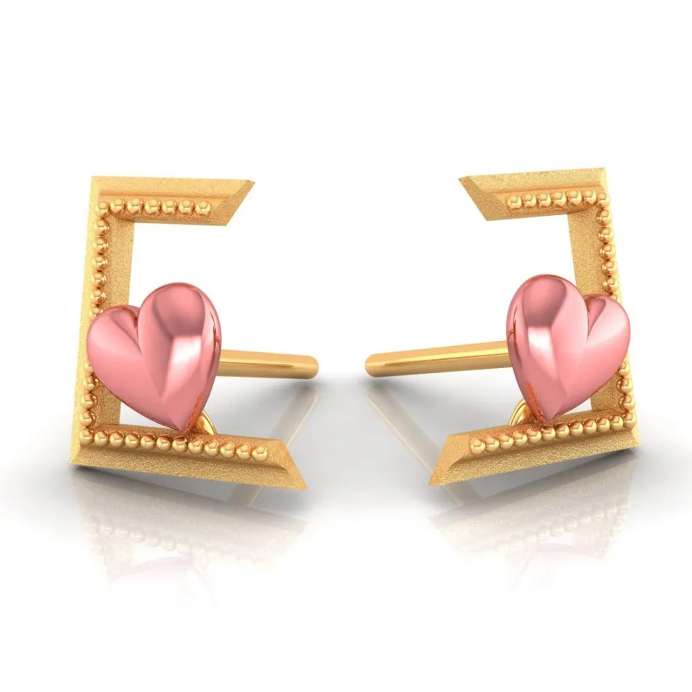 18k Hearts And Half Square Style Gold Earrings