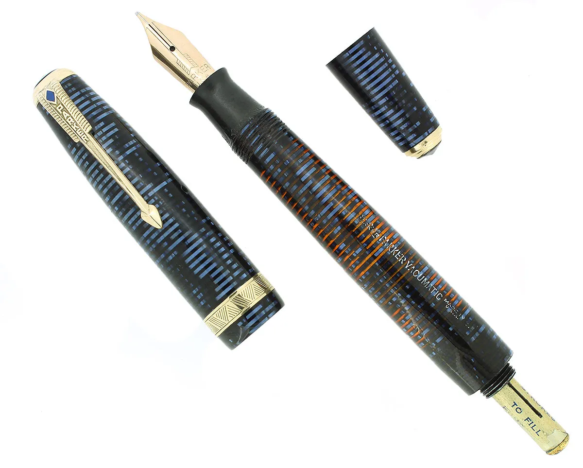 1940 PARKER AZURE PEARL VACUMATIC DOUBLE JEWEL FOUNTAIN PEN MAJOR SIZE RESTORED