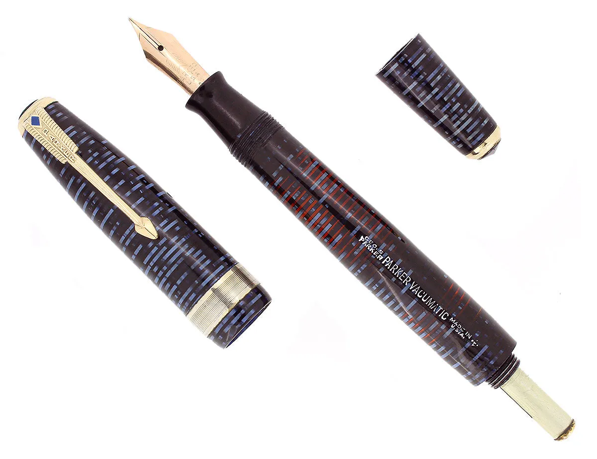 1941 PARKER AZURE VACUMATIC DOUBLE JEWEL JEWELERS CAP BAND FOUNTAIN PEN RESTORED