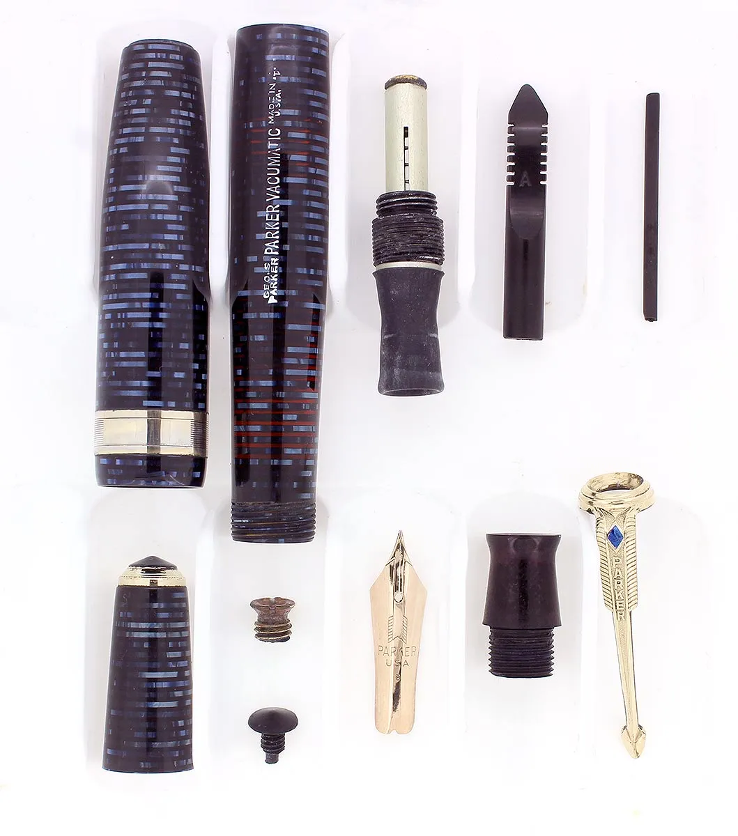 1941 PARKER AZURE VACUMATIC DOUBLE JEWEL JEWELERS CAP BAND FOUNTAIN PEN RESTORED