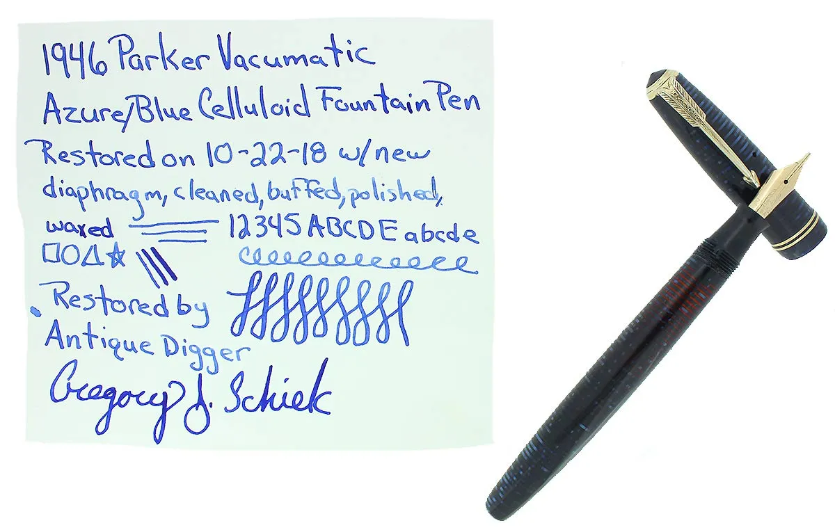 1946 PARKER AZURE BLUE PEARL VACUMATIC FOUNTAIN PEN STANDARD SIZE RESTORED