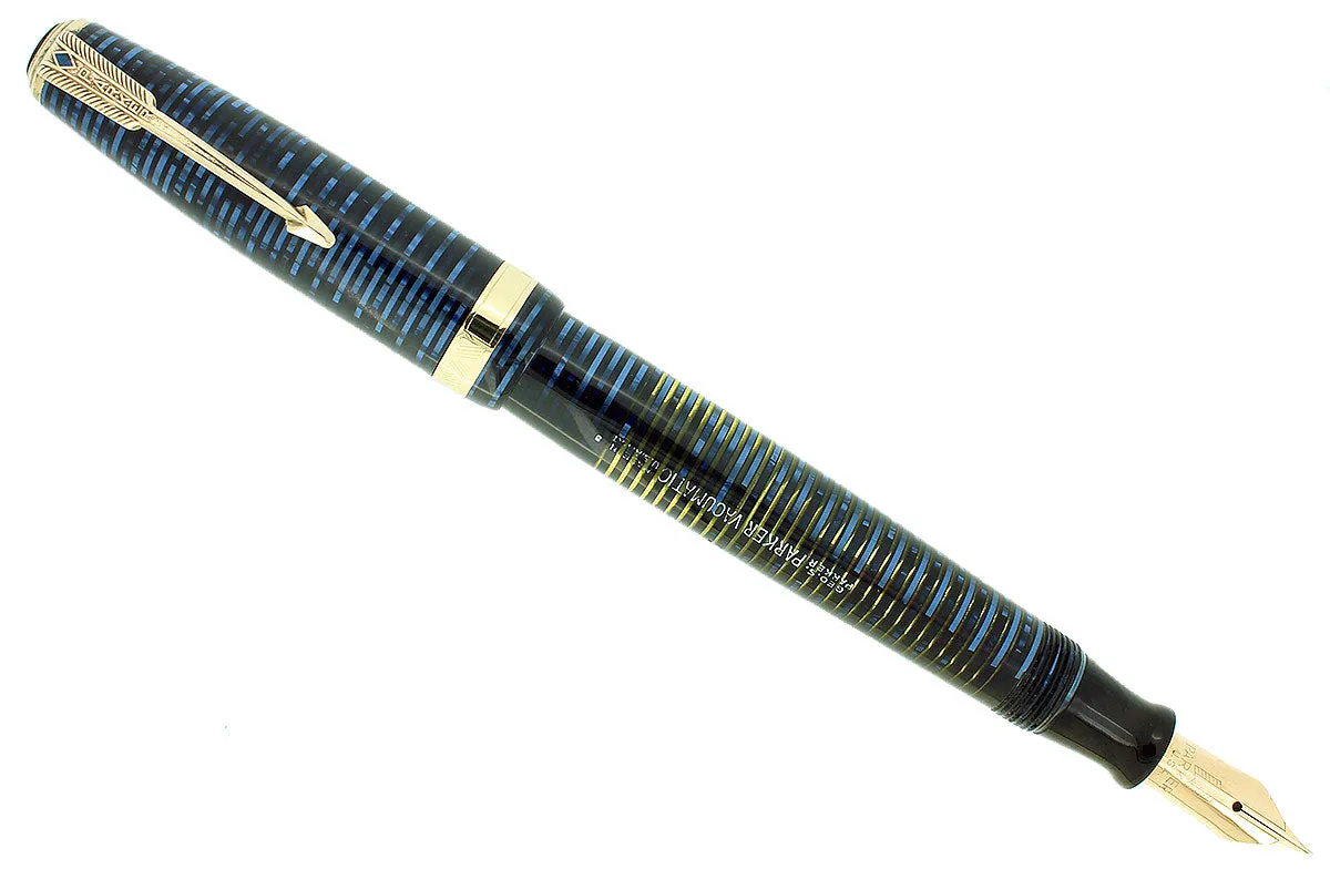 1948 PARKER VACUMATIC AZURE BLUE PEARL MAJOR FOUNTAIN PEN RESTORED