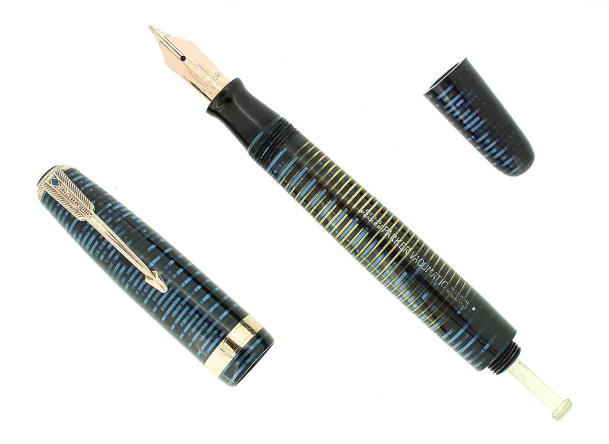 1948 PARKER VACUMATIC AZURE BLUE PEARL MAJOR FOUNTAIN PEN RESTORED