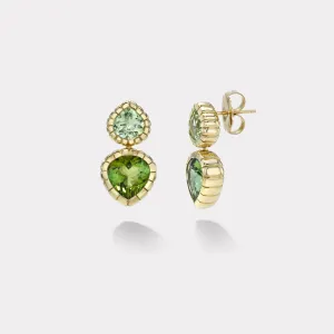 2.38ct Mint Tourmaline and 6.48ct Green Tourmaline Heirloom Bezel Stud Earrings