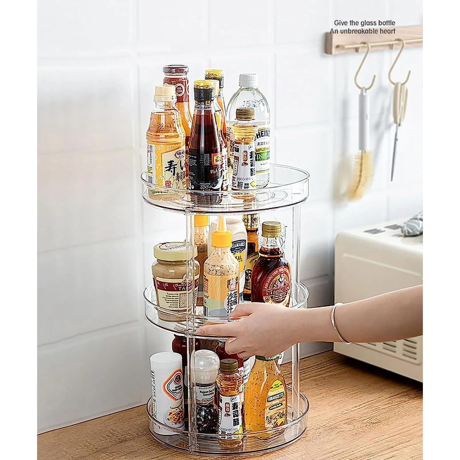 360° Rotatable 3 Tier Turntable Cabinet Organizer, Transparent by Gominimo