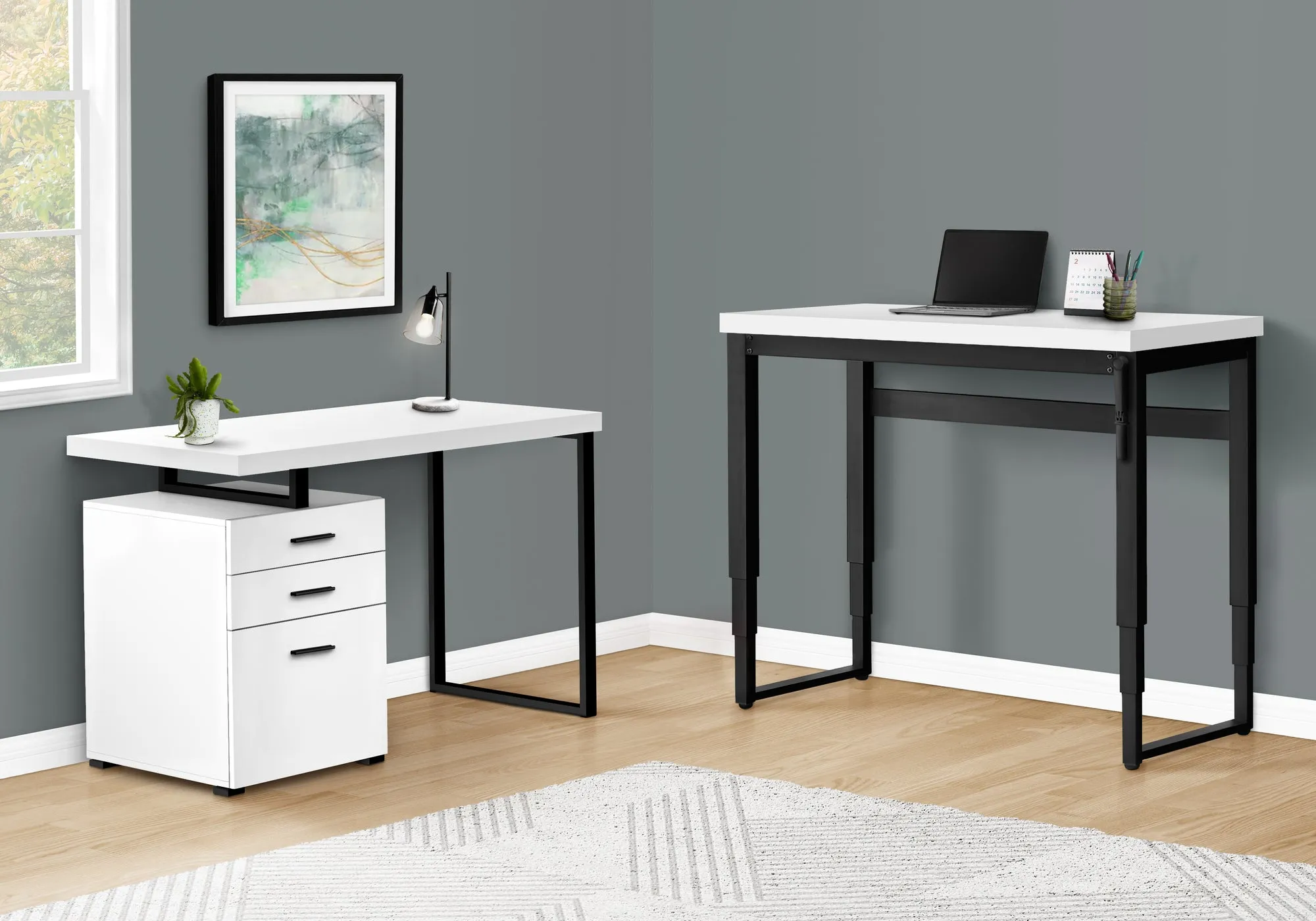 47" Adjustable Height White Home Office Desk