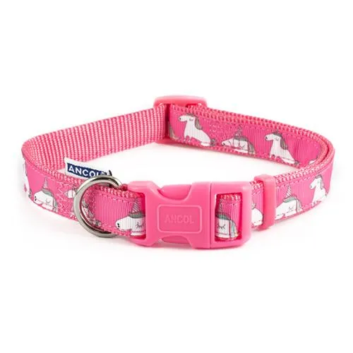 Ancol Indulgence Adjustable Nylon Unicorn Dog Collar - Pink