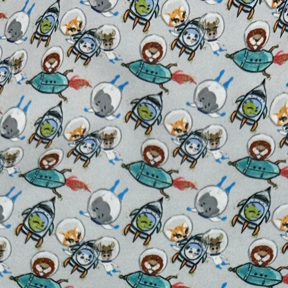 Animals Space on Gray 1 mil PUL Fabric - Made in the USA