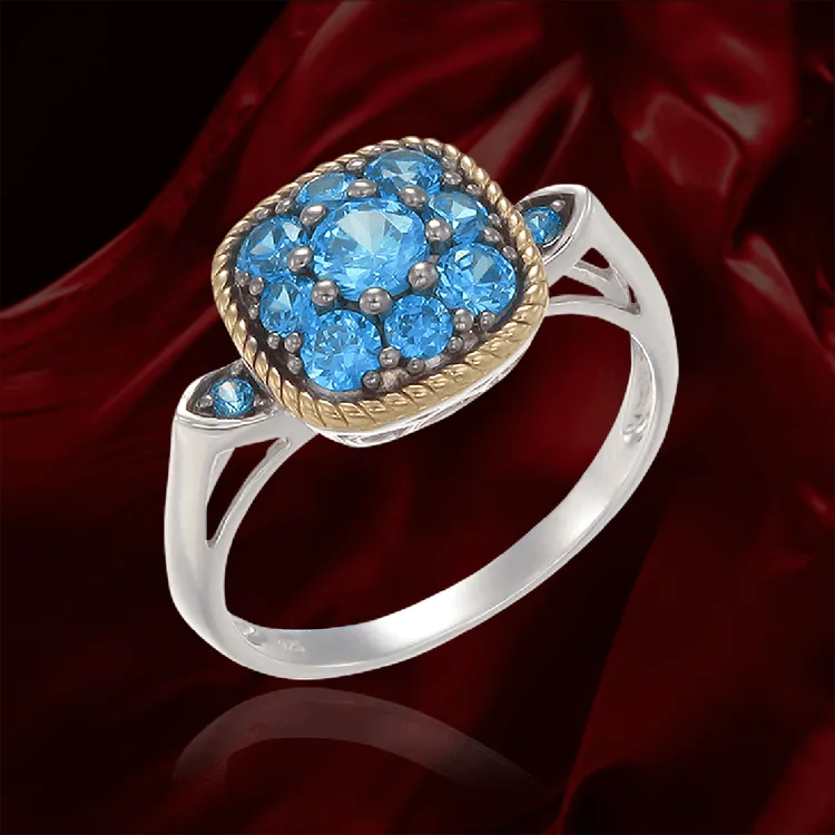 Azure Blue Ring with 18K Yellow Gold Finished Rope Detail