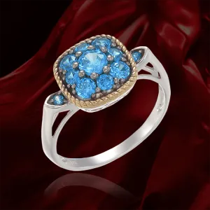 Azure Blue Ring with 18K Yellow Gold Finished Rope Detail