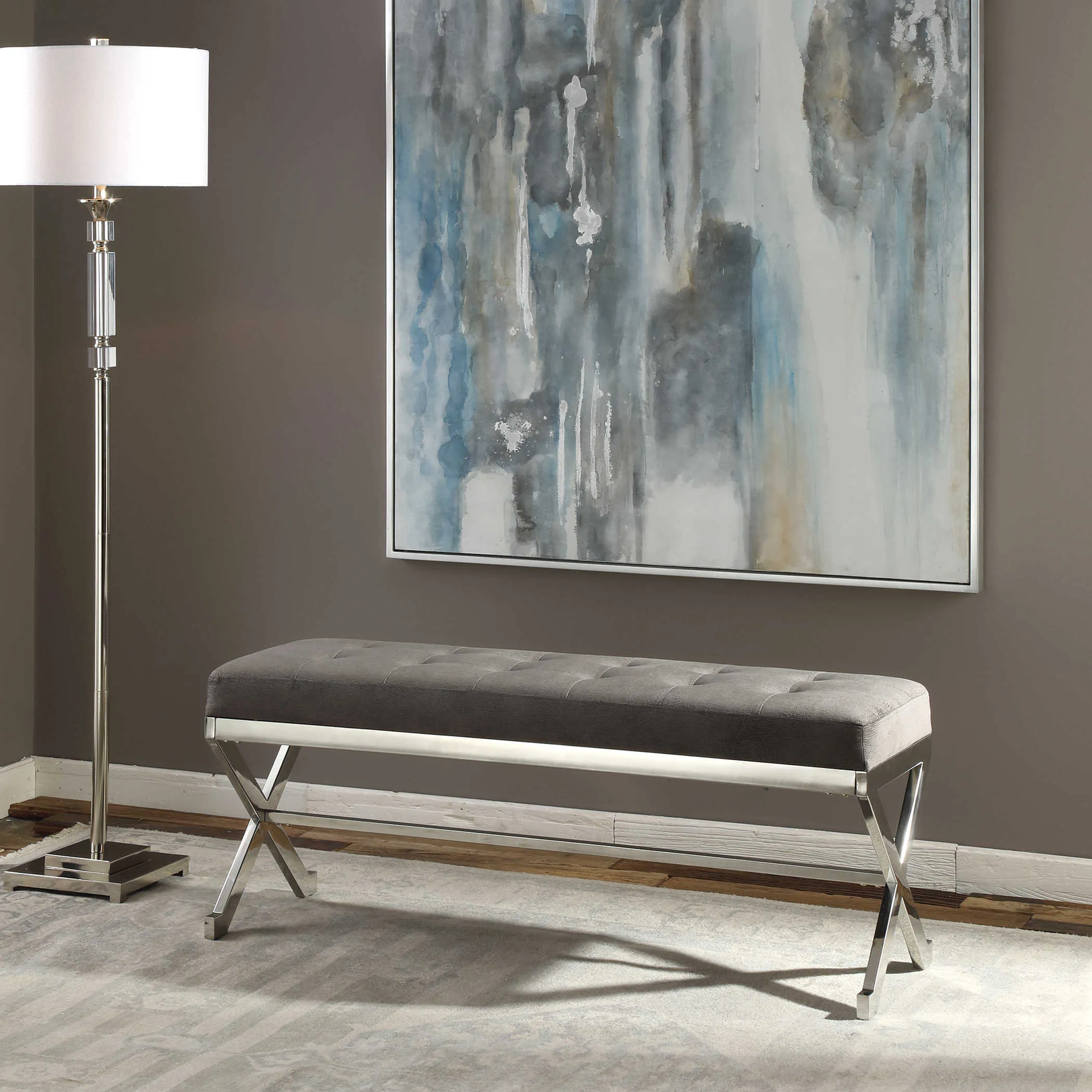 Bijou Gray Fabric Bench