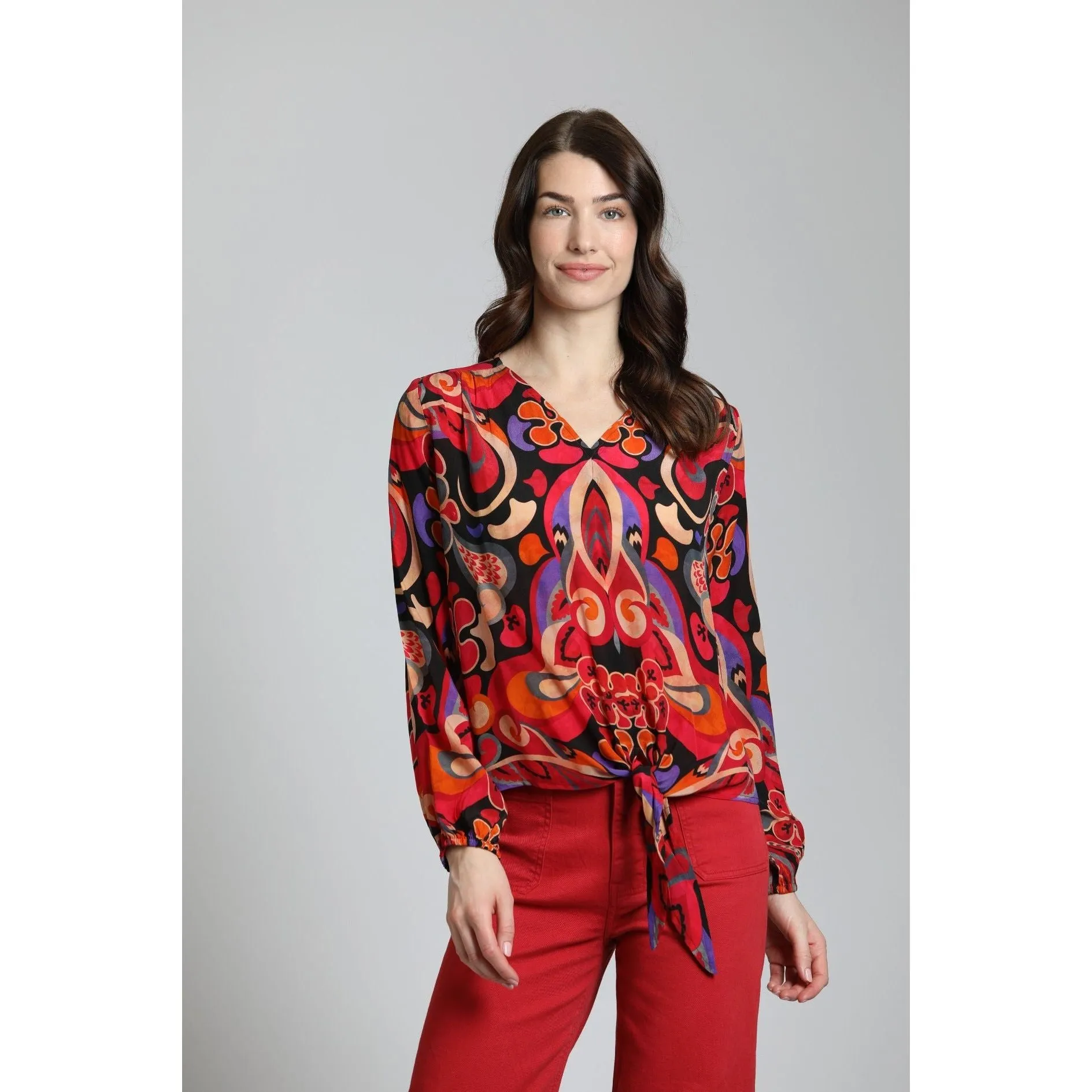 Bold Printed Tie Front Top