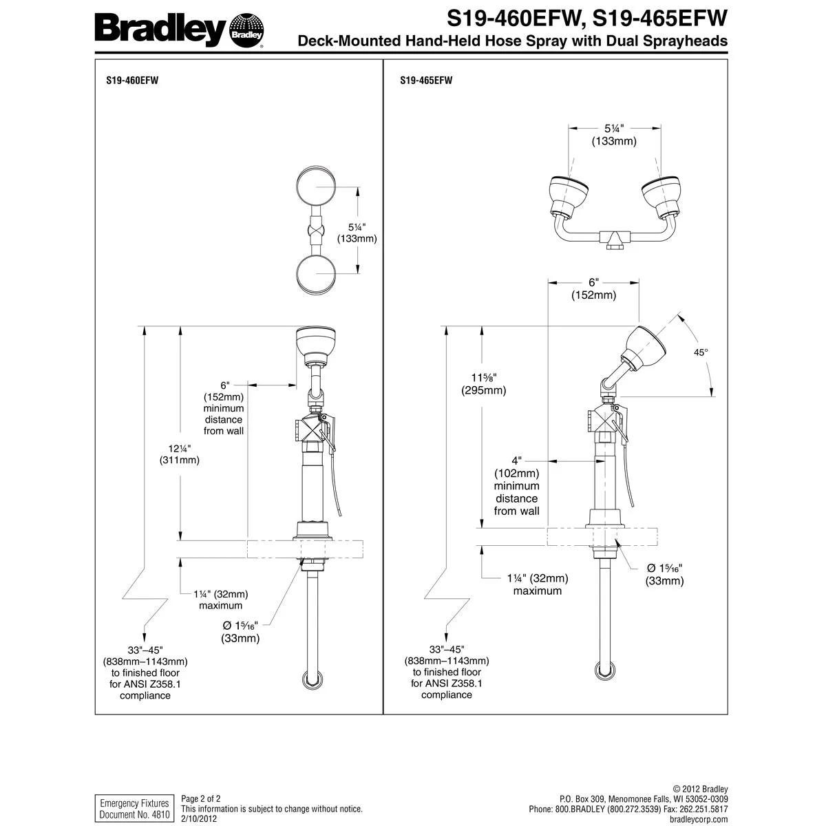 Bradley S19-460EFW Deck Mount Dual Head Eye Face Wash Drench Hose