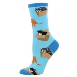 Cat in a Box (Azure) Women's Crew Sock