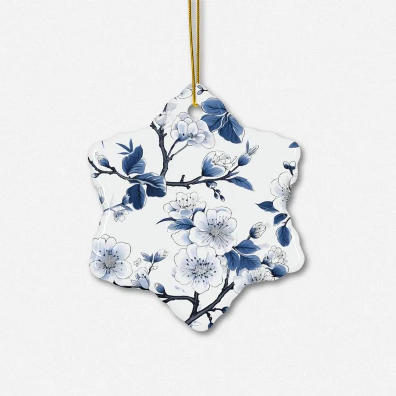 Chinoiserie Ornaments - Blue and White Floral Design - 12-Piece Set