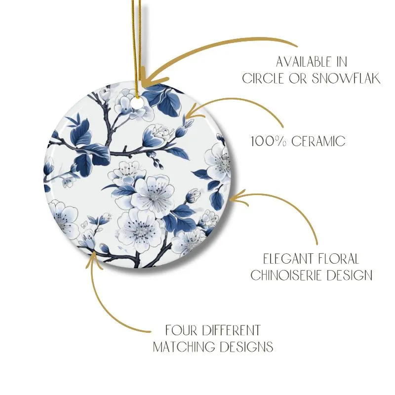 Chinoiserie Ornaments - Blue and White Floral Design - 12-Piece Set