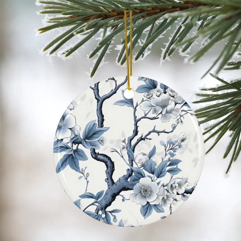 Chinoiserie Ornaments - Blue and White Floral Design - 12-Piece Set