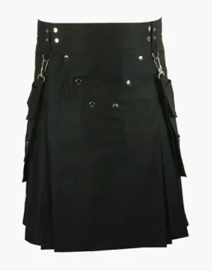 DETACHABLE POCKETS ON A BLACK UTILITY KILT