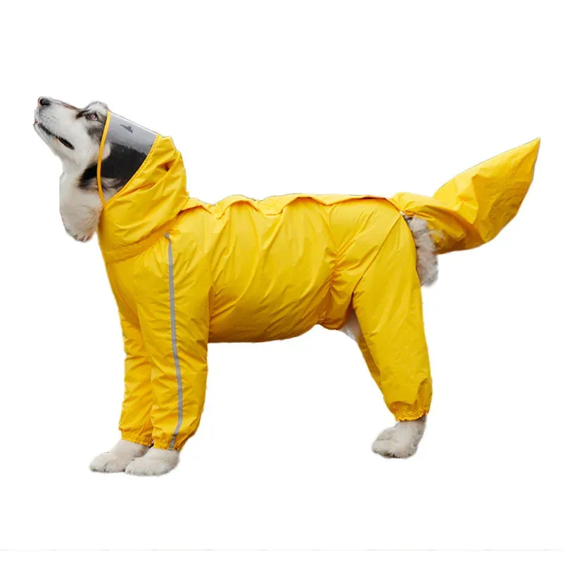 Dog Raincoat with Hood and Removable Tail Bag - Adjustable for Large & Medium Dogs