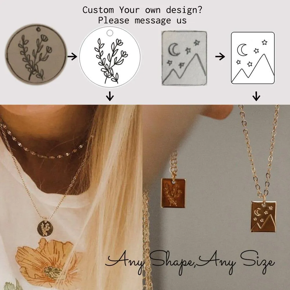 Engraved Mystic Symbols Disk Pendant Necklace