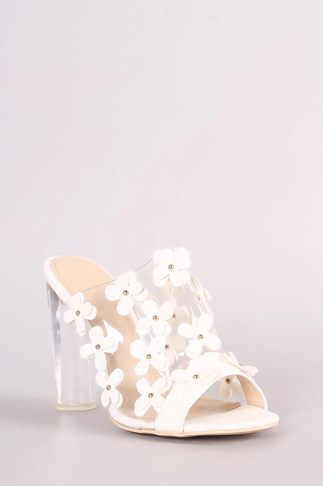 Floral Applique Clear Mule Heel