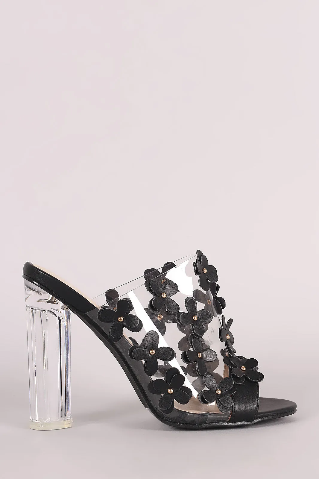 Floral Applique Clear Mule Heel