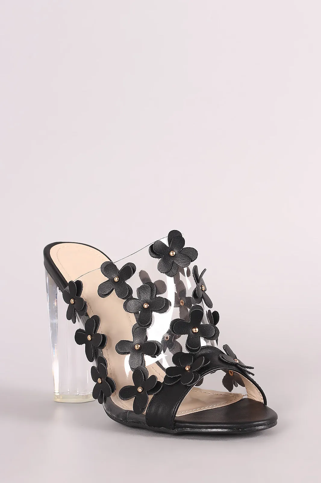 Floral Applique Clear Mule Heel