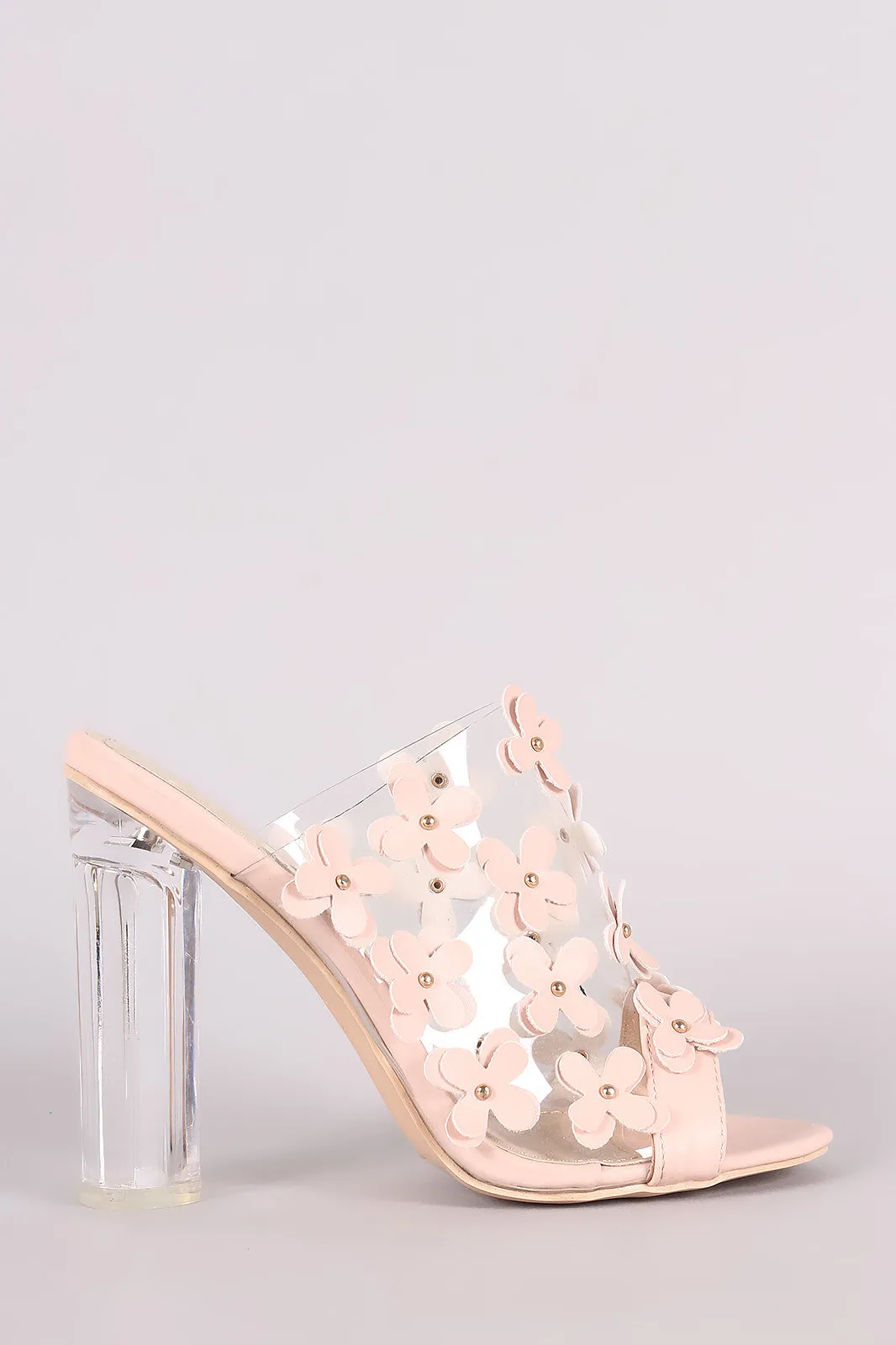 Floral Applique Clear Mule Heel