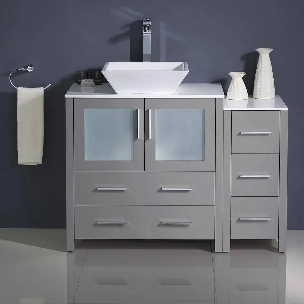 Fresca FCB62-3012GR-CWH-V Torino 42" Grey Modern Bathroom Cabinets with Top & Vessel Sink