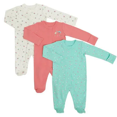 Girls Printed Sleepsuits - Pack Of 3 (Turquoise)