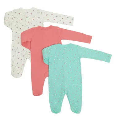 Girls Printed Sleepsuits - Pack Of 3 (Turquoise)