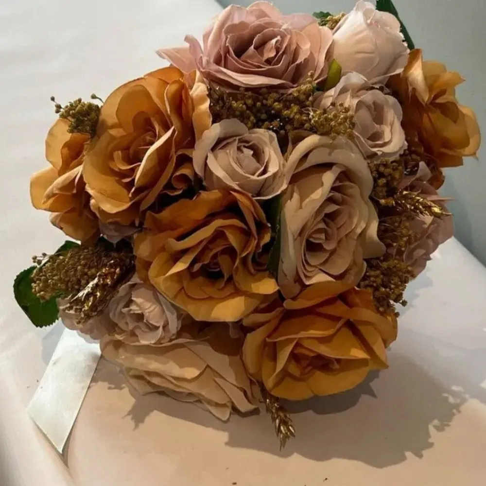 Gold, Nude, and Burnt Orange Artificial Bouquet