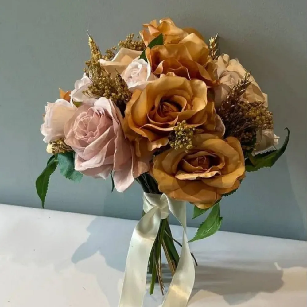 Gold, Nude, and Burnt Orange Artificial Bouquet