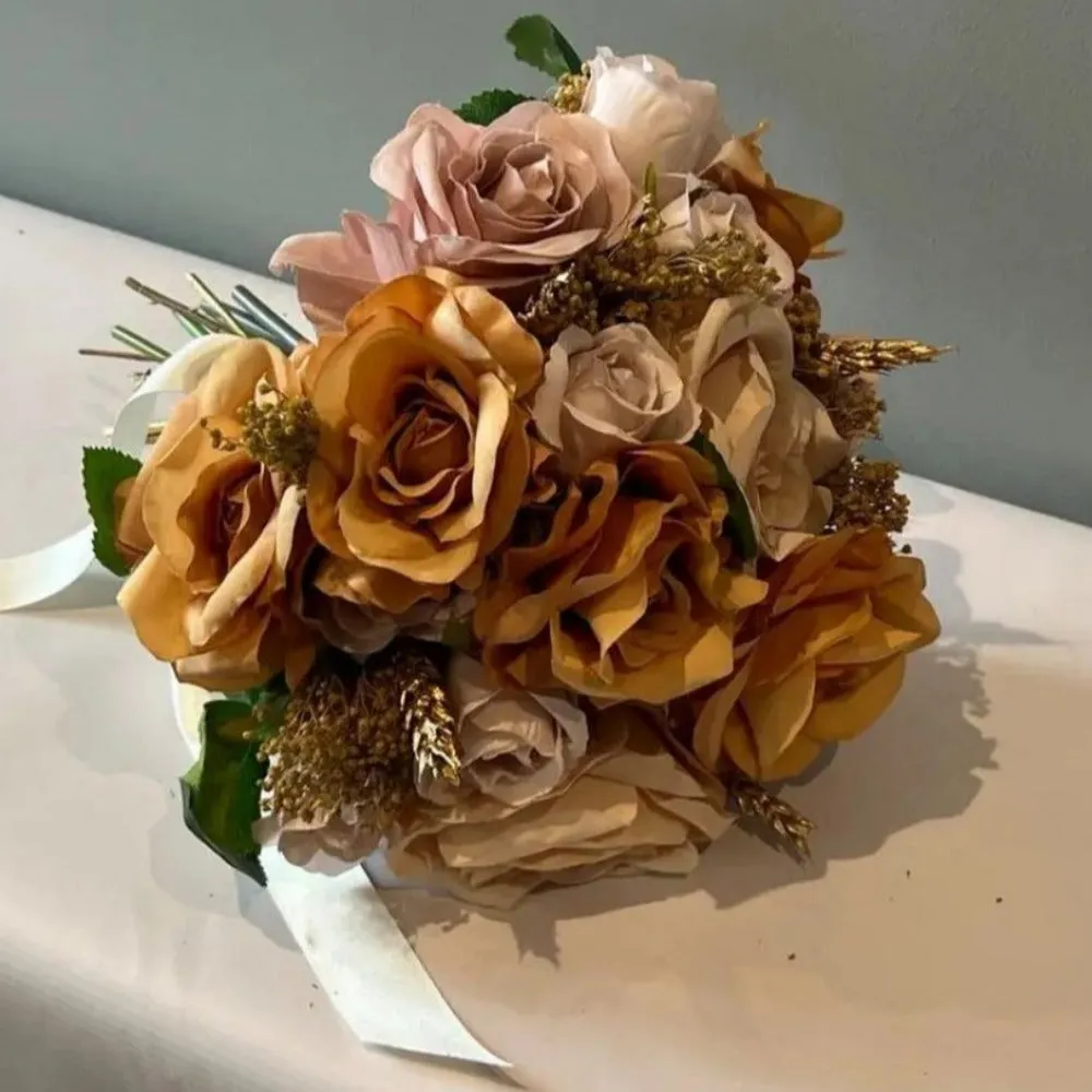 Gold, Nude, and Burnt Orange Artificial Bouquet