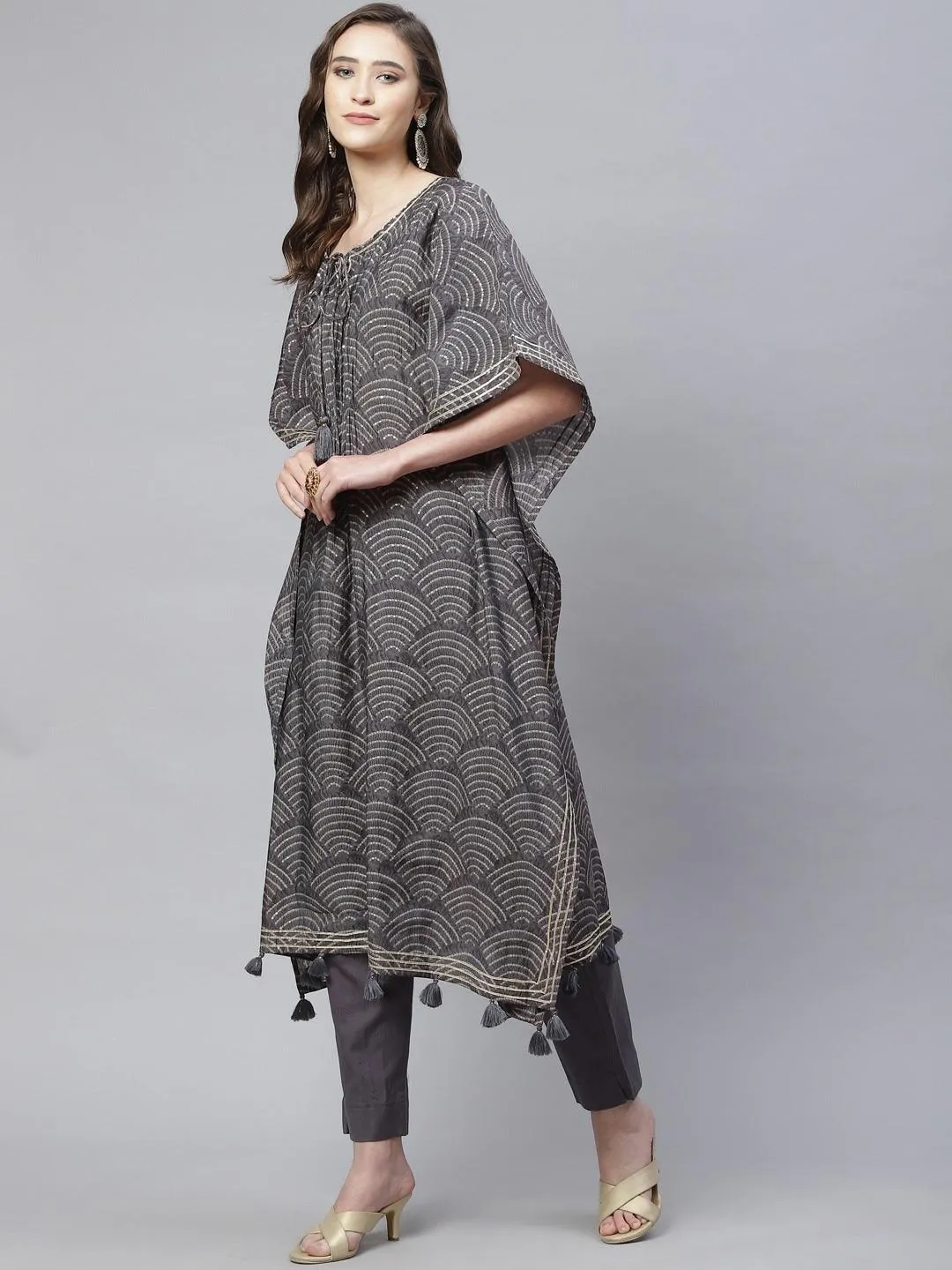 Grey Modal Bandhej Kaftan Pant Set