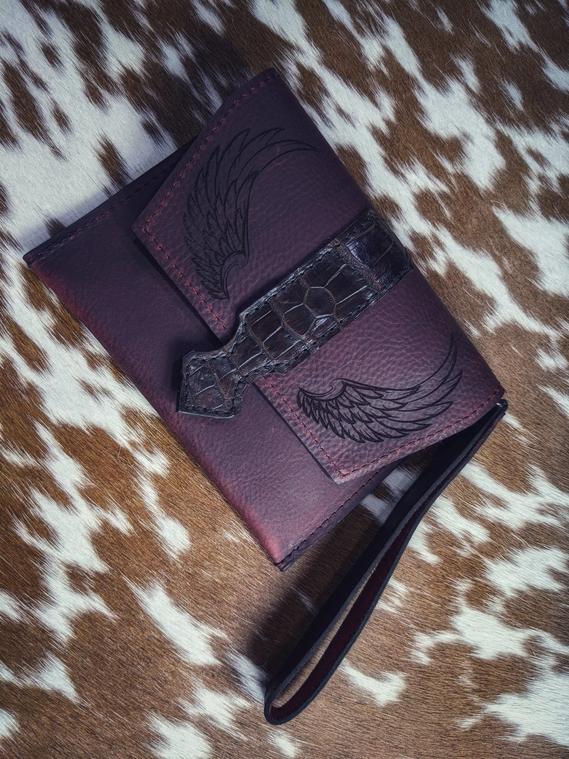 Handmade Genuine Leather Angel Wings Envelope Clutch