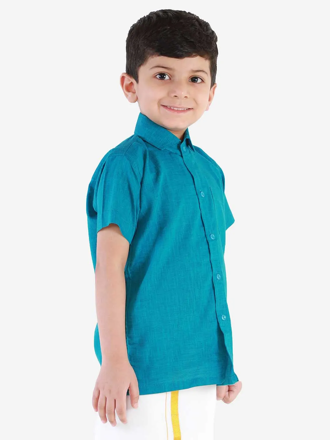 Jashvi Boys' Azure Blue Cotton Short Sleeves Ethnic Shirt