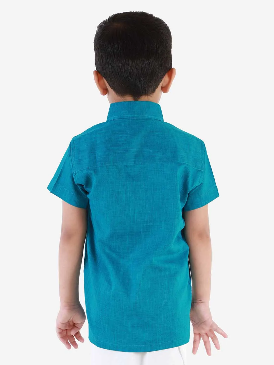 Jashvi Boys' Azure Blue Cotton Short Sleeves Ethnic Shirt