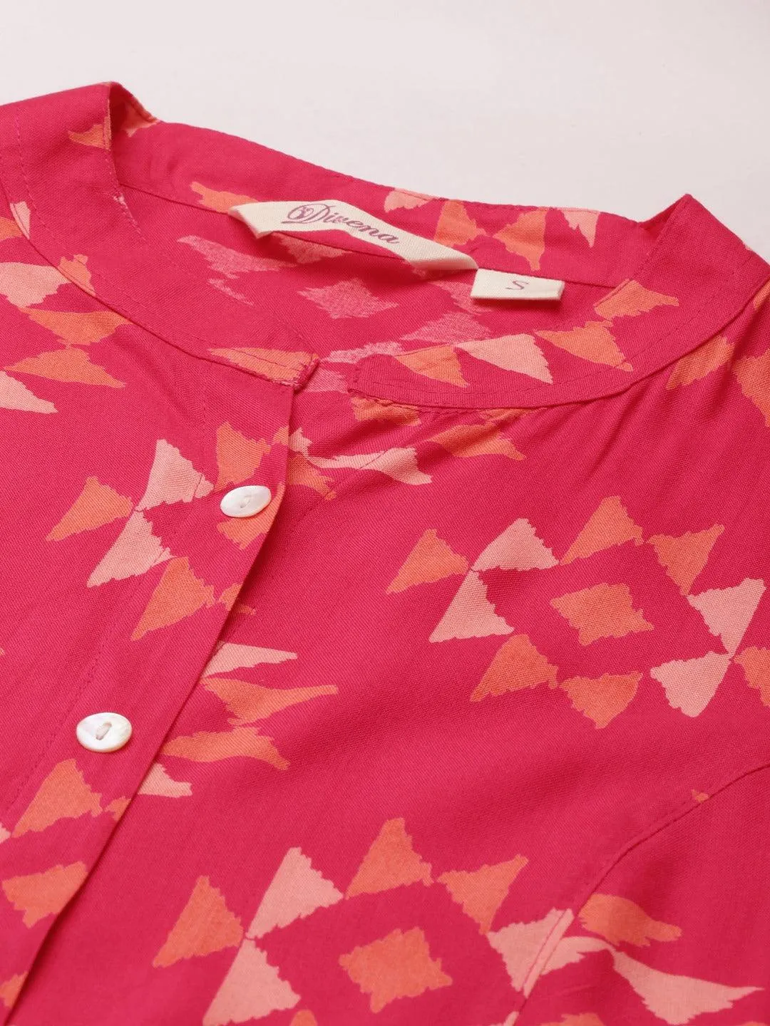 Jashvi Pink Geometric Print Rayon Shirt Style Top