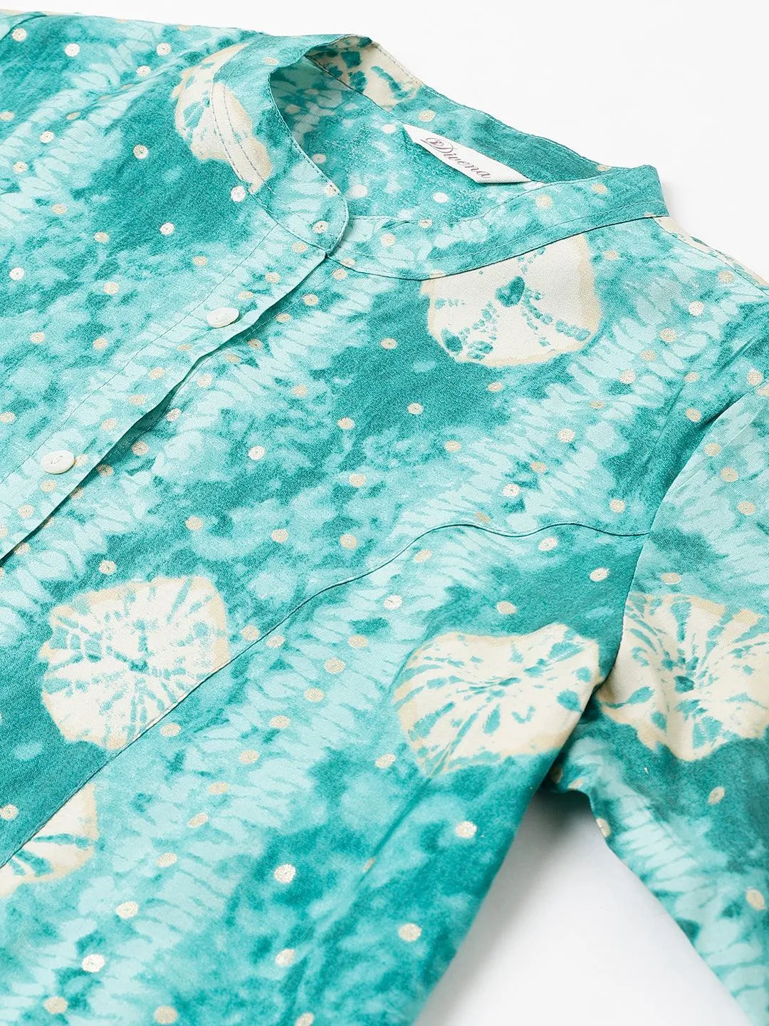 Jashvi Sea green Abstract Printed Modal A-Line Shirts Style Top