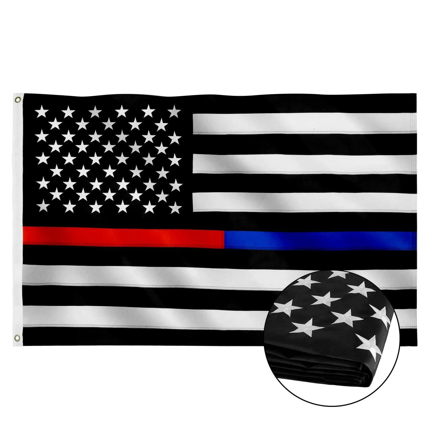 Jetlifee 3x5 Ft Embroidery Thin Blue Line Thin Red Line Flag