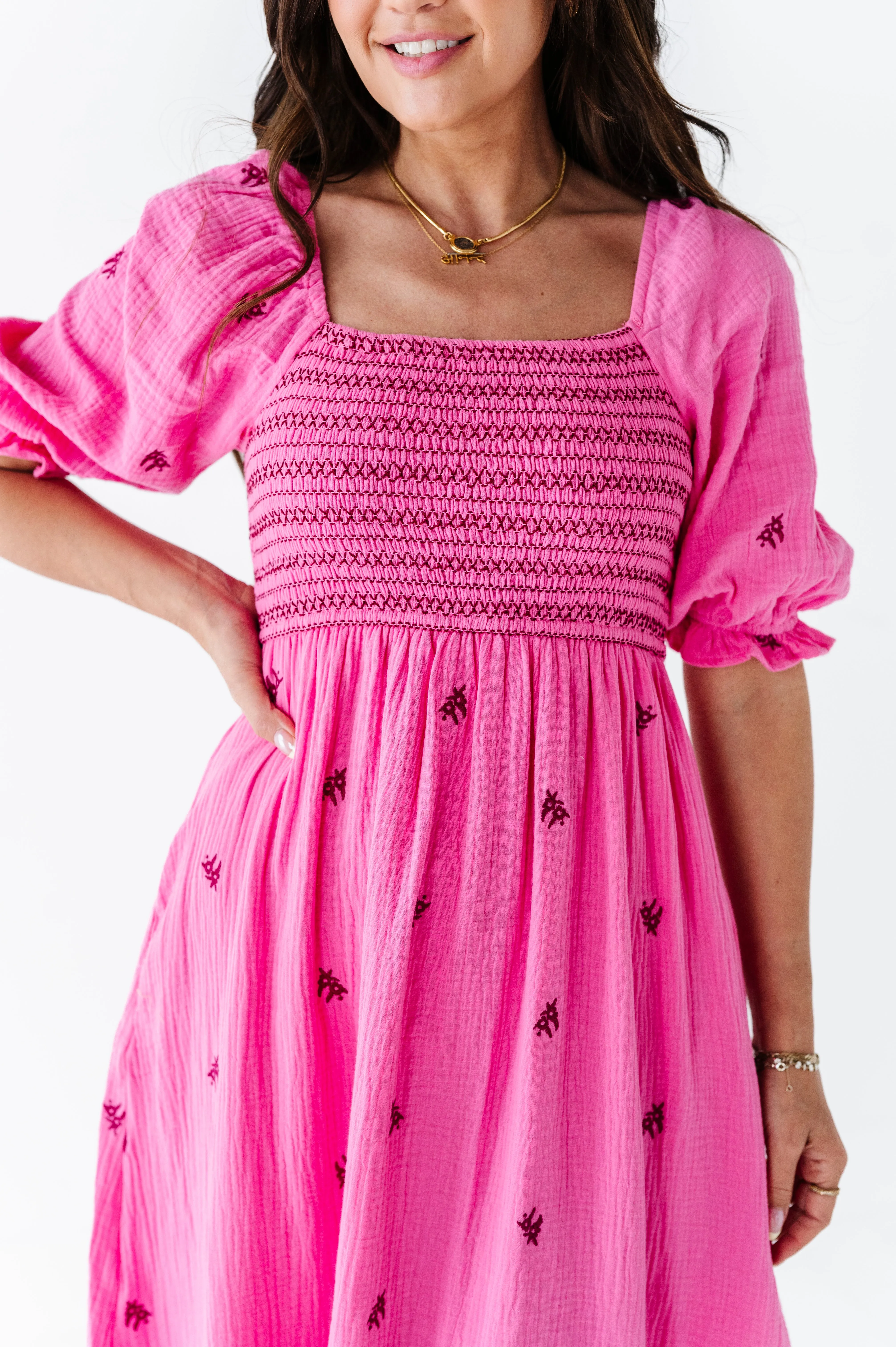 Kemry Embroidered Dress in Pink