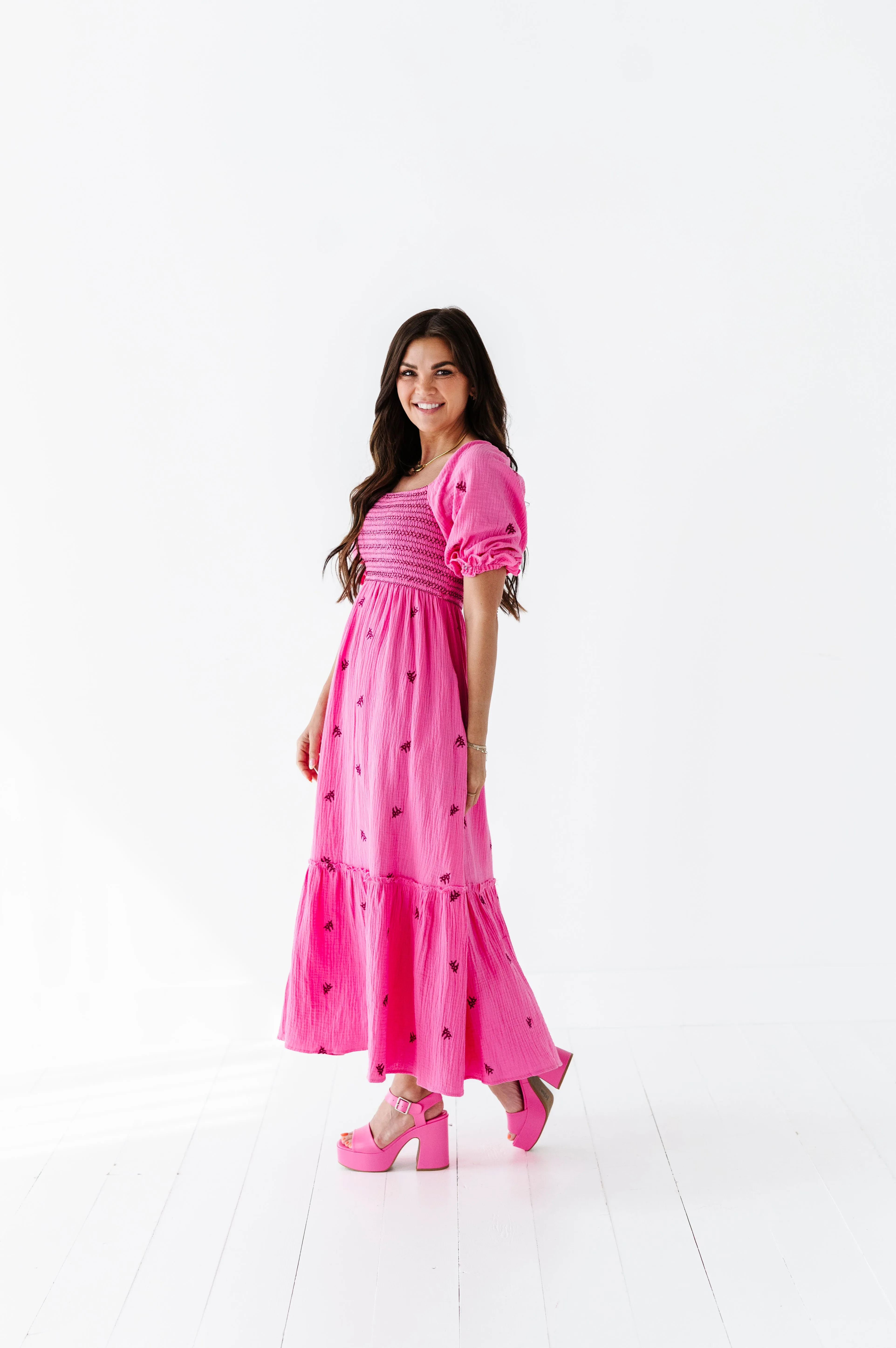 Kemry Embroidered Dress in Pink